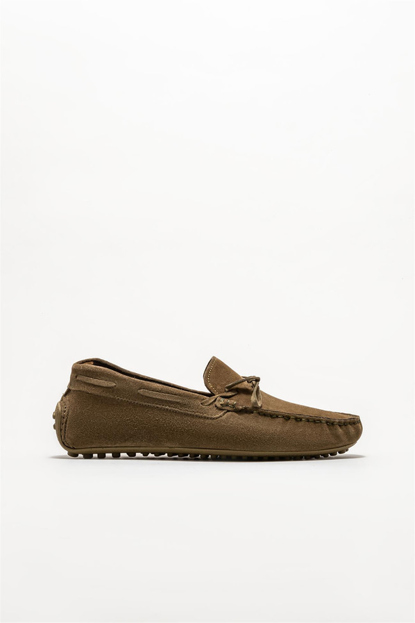 Haki deri erkek loafer, günlük kullanım için - Elle Shoes