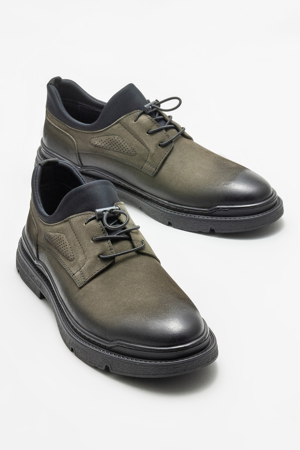 Haki deri erkek günlük ayakkabı, günlük kullanım için - Elle Shoes