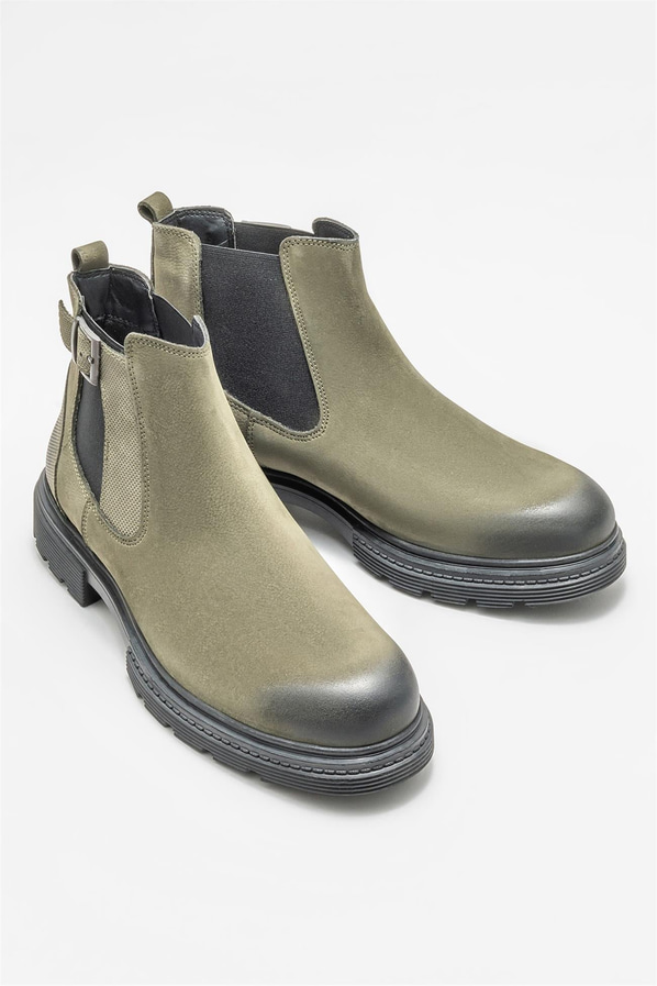 Haki deri erkek günlük bot, günlük kullanım için - Elle Shoes
