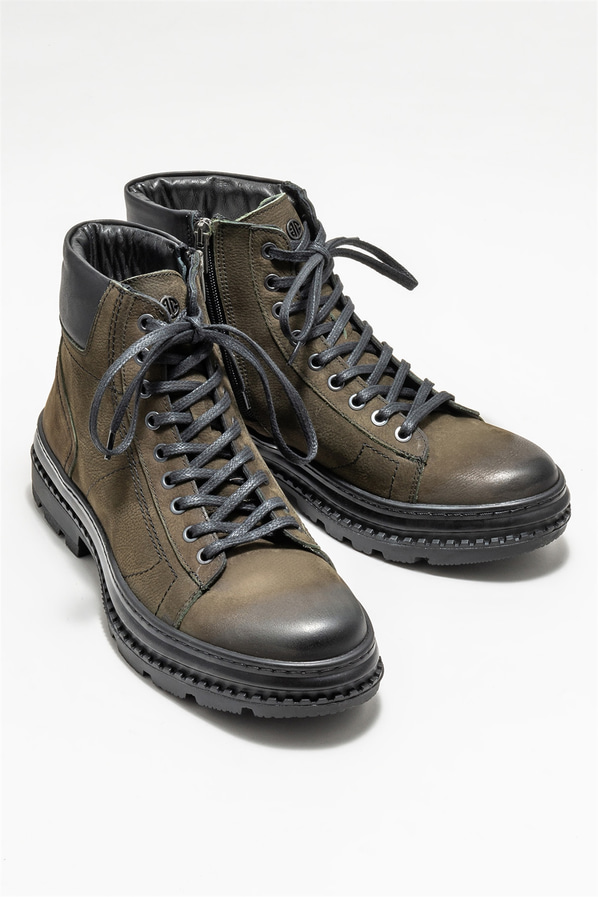 Haki deri erkek günlük bot, günlük kullanım için - Elle Shoes