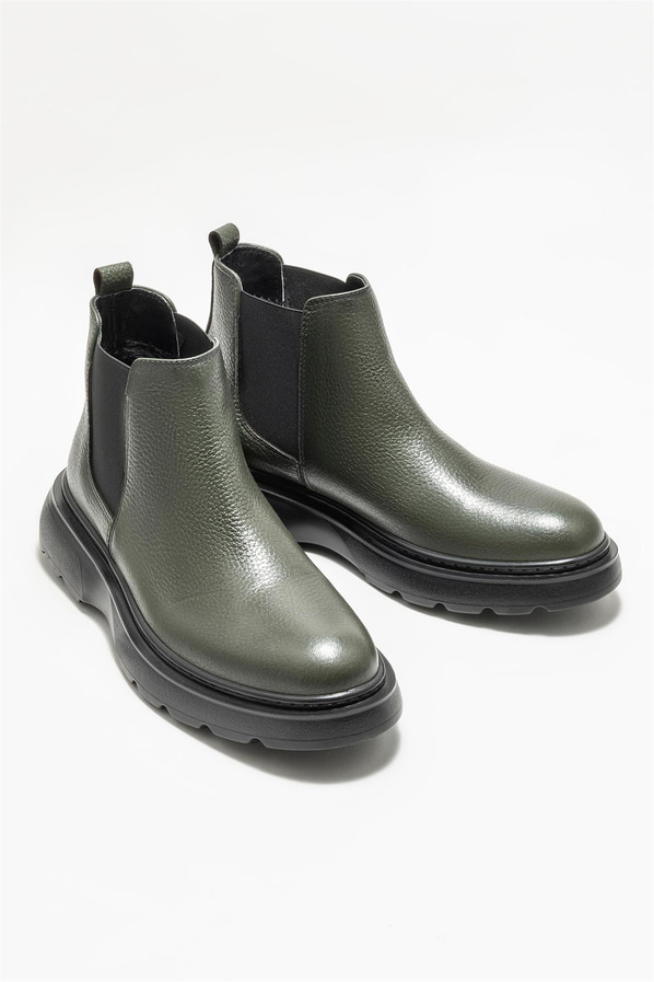 Haki deri erkek günlük bot, günlük kullanım için - Elle Shoes