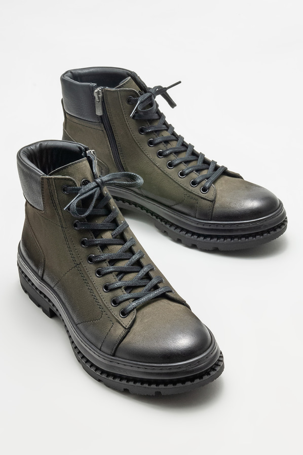 Haki deri erkek günlük bot, günlük kullanım için - Elle Shoes