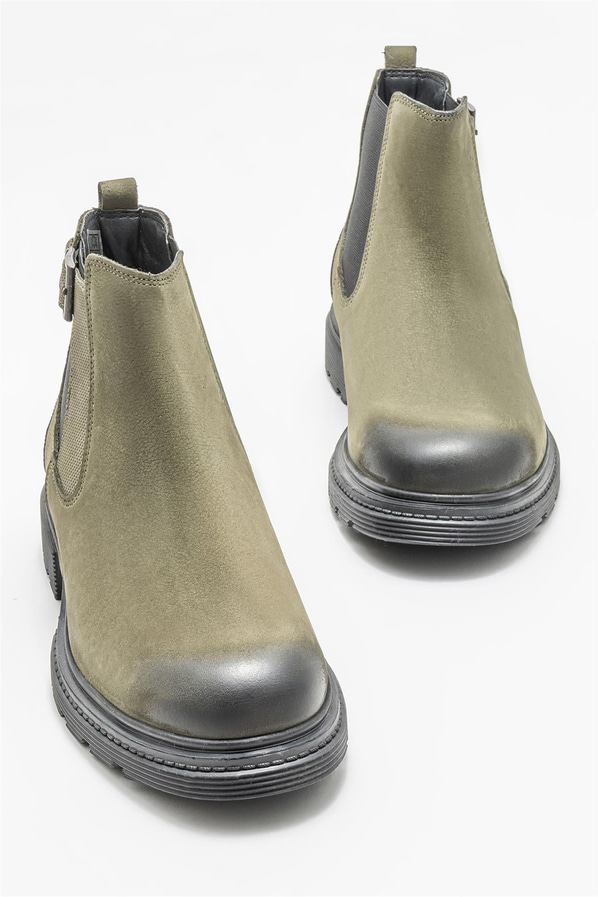Haki deri erkek günlük bot, günlük kullanım için - Elle Shoes