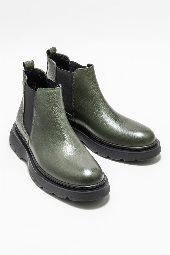Haki deri erkek günlük bot, günlük kullanım için - Elle Shoes