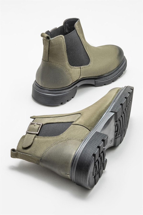 Haki deri erkek günlük bot, günlük kullanım için - Elle Shoes