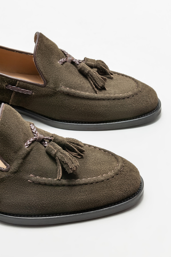 Haki deri erkek loafer - Elle Shoes