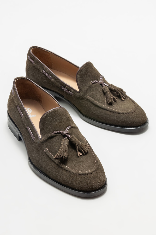Haki deri erkek loafer - Elle Shoes