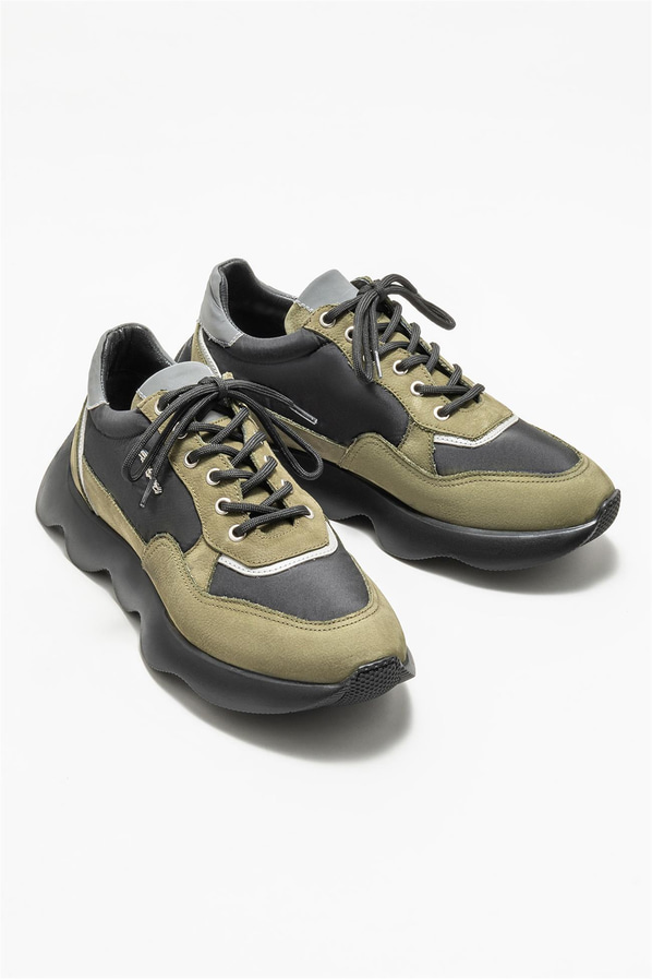 Haki deri erkek spor ayakkabı - Elle Shoes