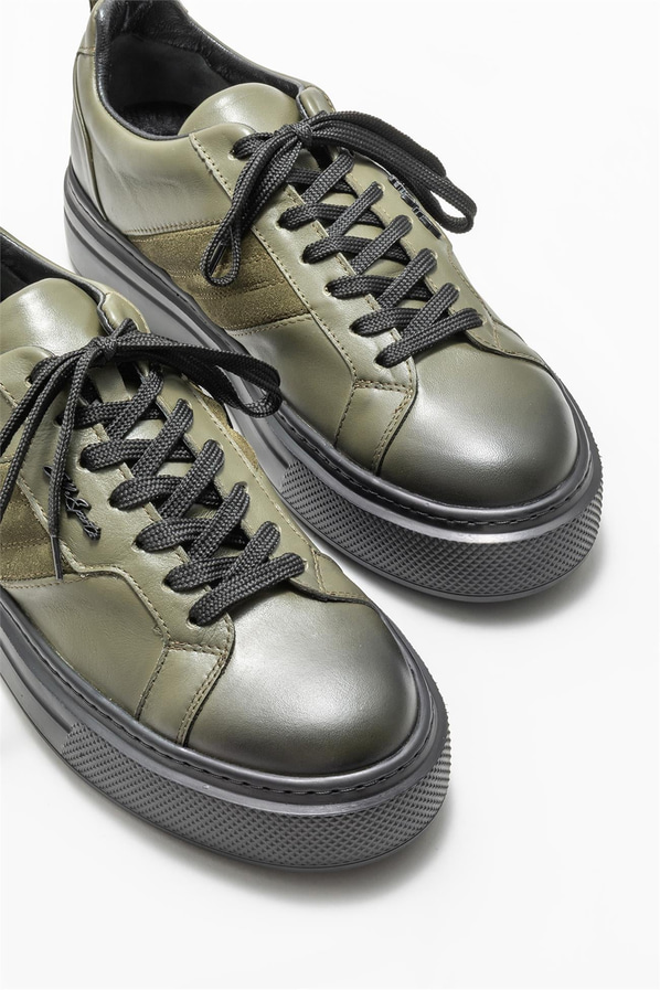 Haki deri erkek spor ayakkabı - Elle Shoes