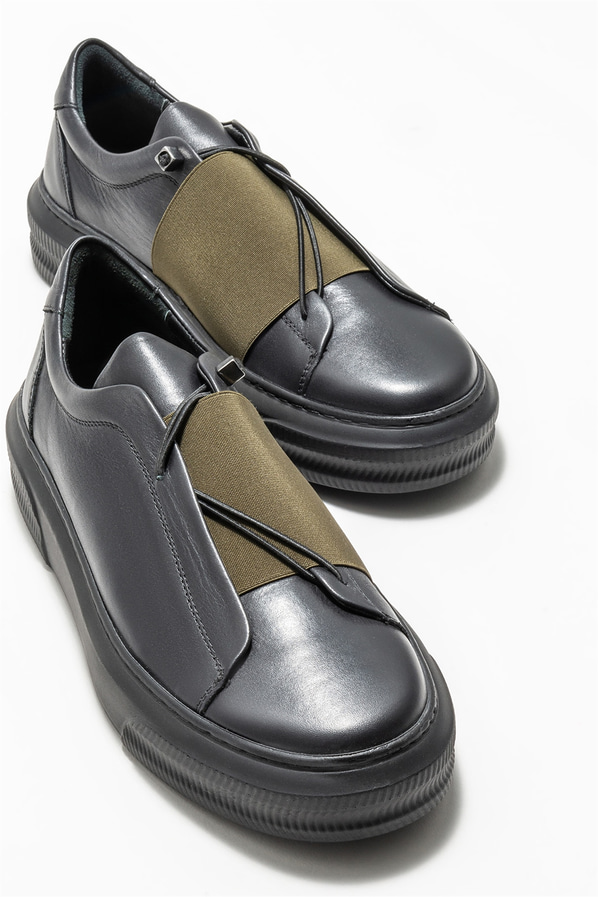Haki deri erkek spor ayakkabı - Elle Shoes