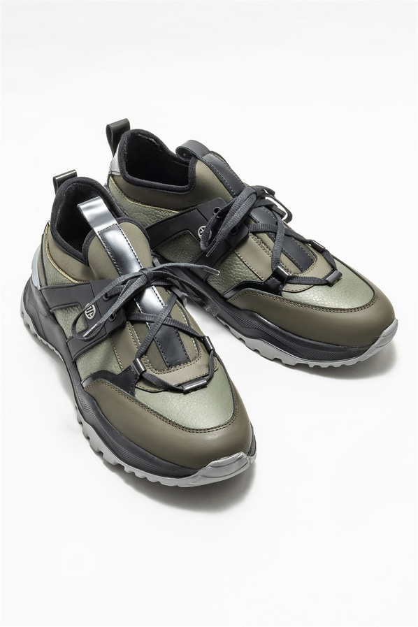 Haki deri erkek spor ayakkabı - Elle Shoes