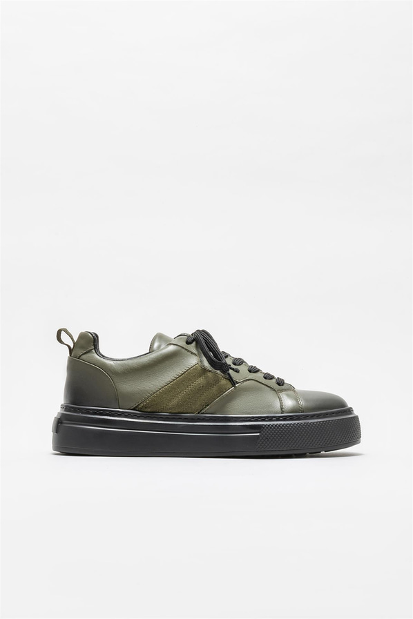Haki deri erkek spor ayakkabı - Elle Shoes