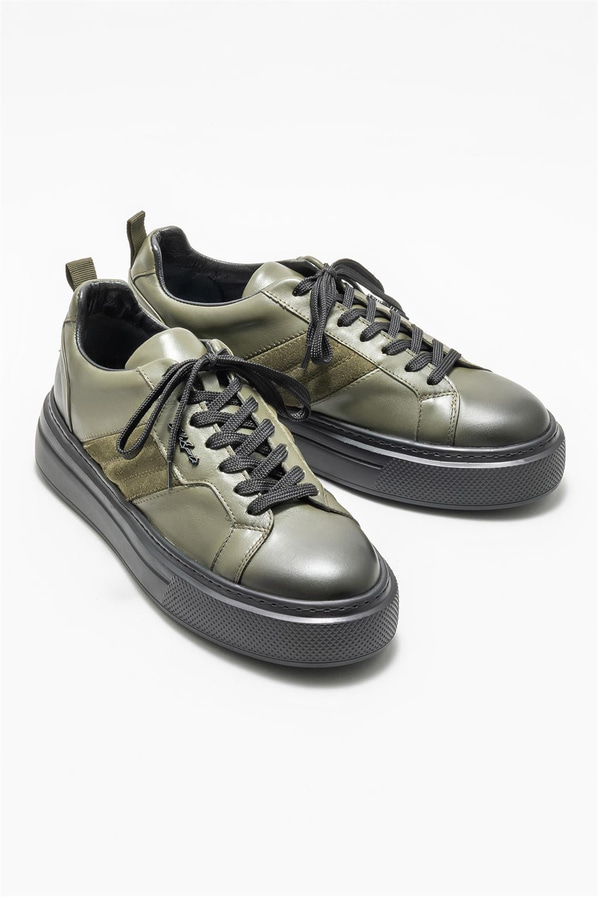 Haki deri erkek spor ayakkabı - Elle Shoes