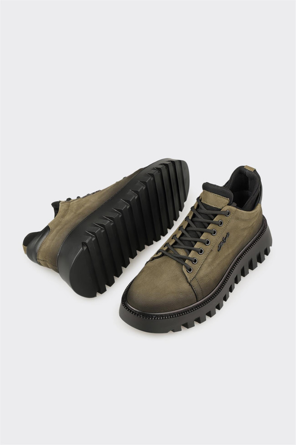 Haki Deri Erkek Spor Ayakkabı