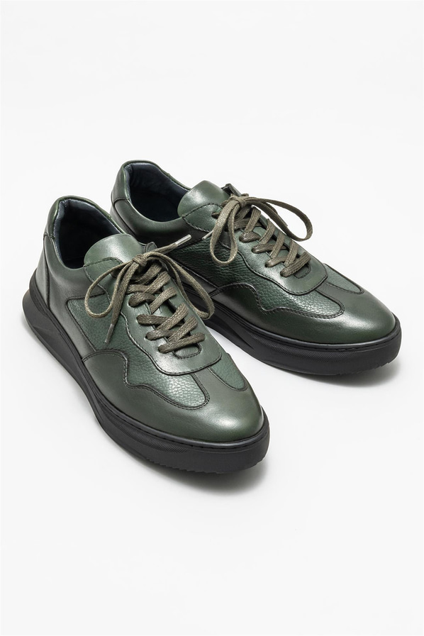 Haki deri erkek spor ayakkabı - Elle Shoes
