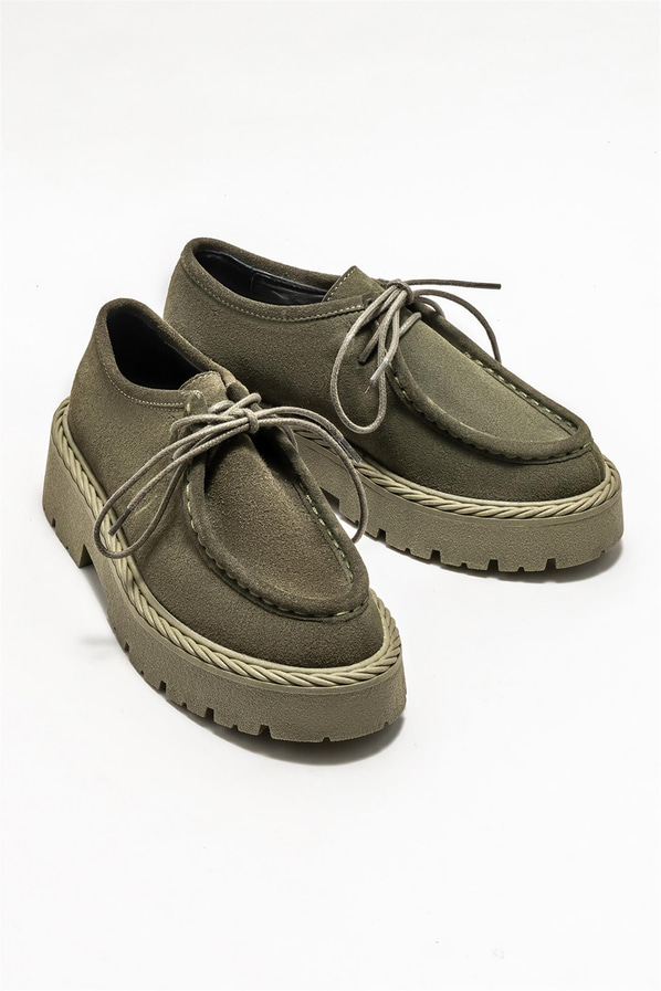 Haki deri kadın ayakkabı, günlük kullanım için - Elle Shoes