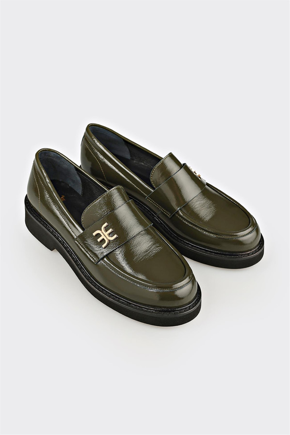 Haki Deri Kadın Günlük Ayakkabı