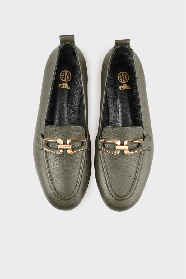 Haki Deri Kadın Günlük Ayakkabı