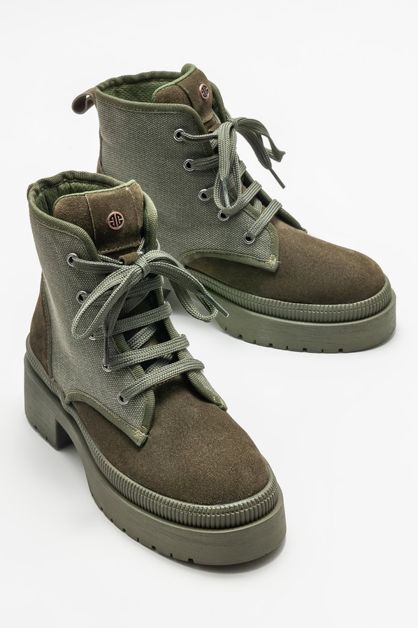 Haki deri kadın bot, günlük kullanım için - Elle Shoes