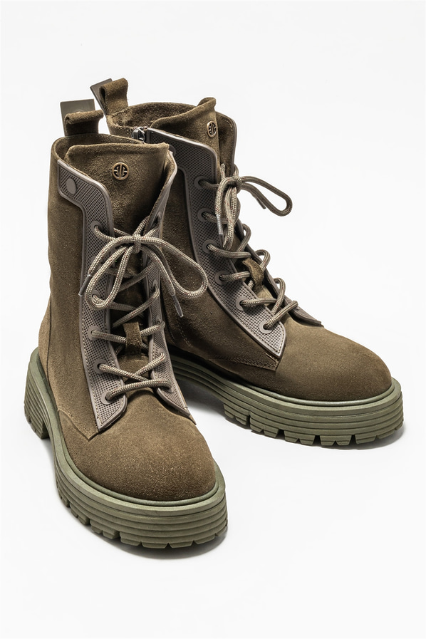 Haki deri kadın bot, günlük kullanım için - Elle Shoes