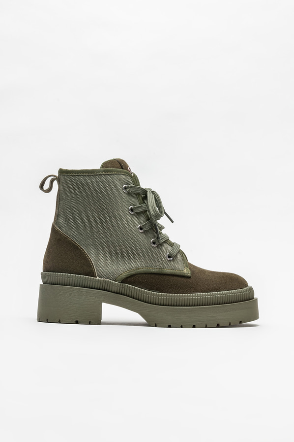 Haki deri kadın bot, günlük kullanım için - Elle Shoes