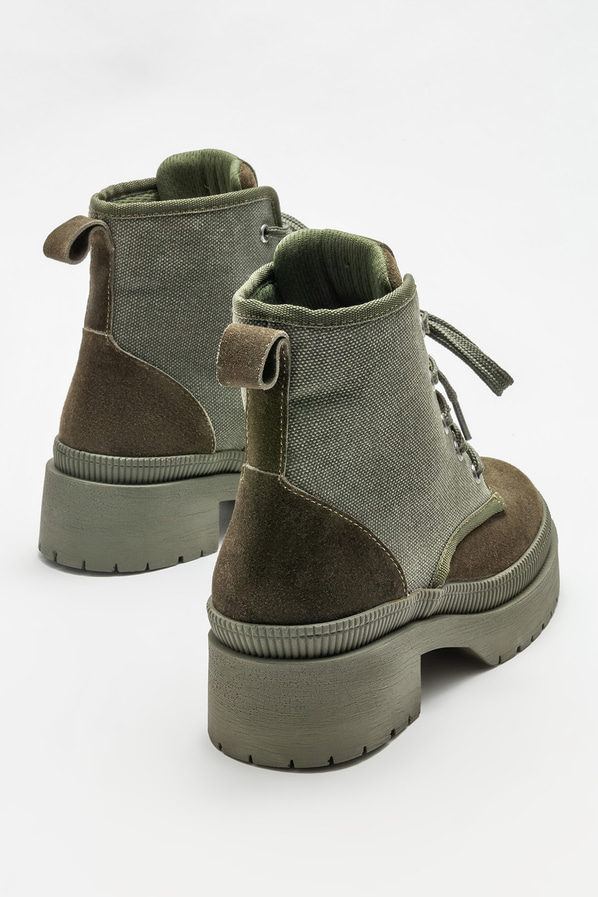 Haki deri kadın bot, günlük kullanım için - Elle Shoes