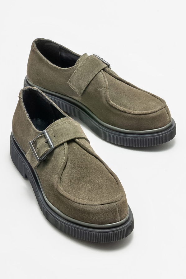 Haki deri düz kadın ayakkabı, günlük kullanım için - Elle Shoes
