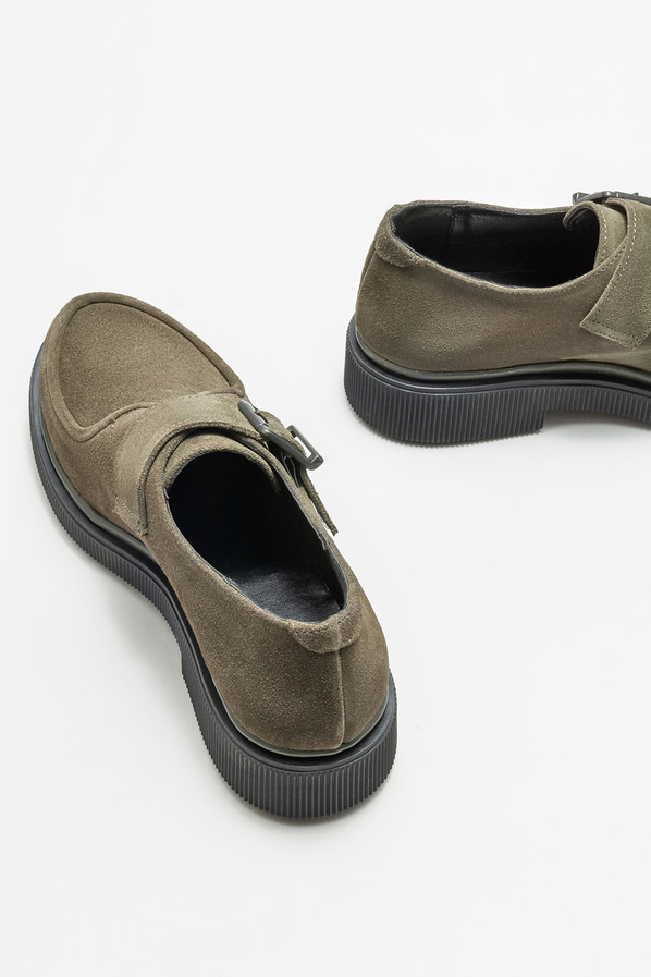 Haki deri düz kadın ayakkabı, günlük kullanım için - Elle Shoes