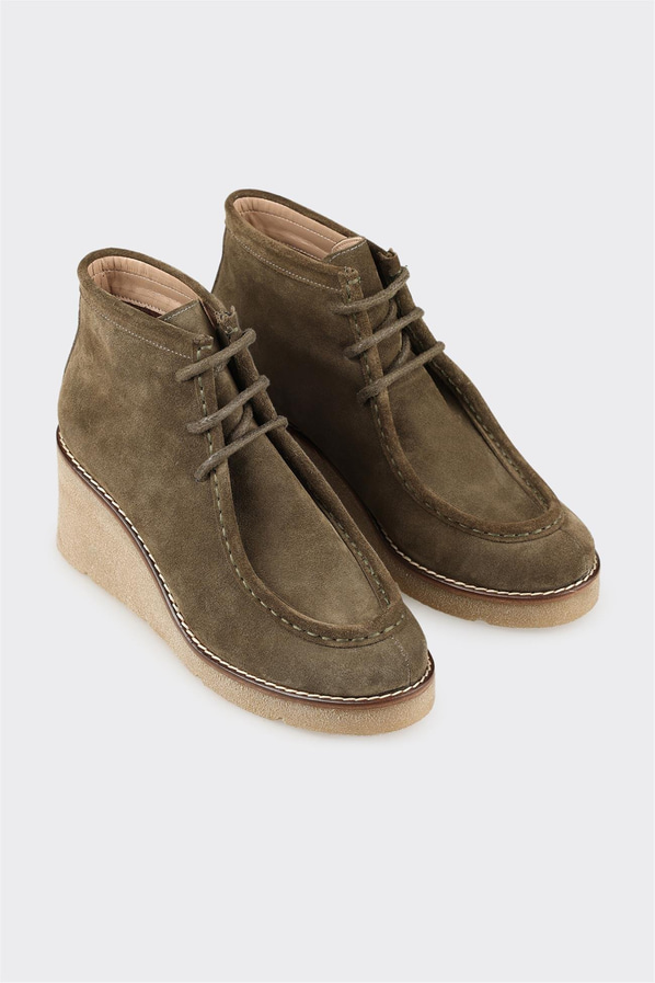 Haki Deri Kadın Klasik Bot