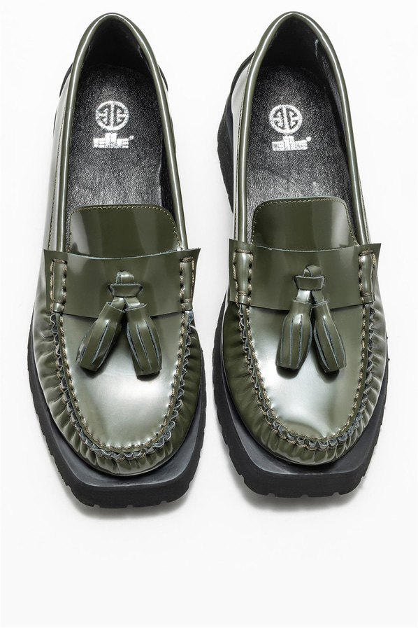 Haki deri kadın loafer - Elle Shoes