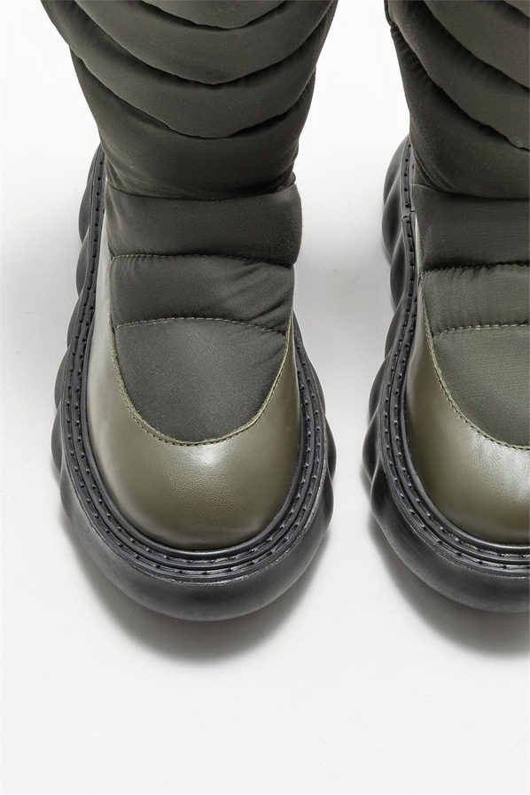 Haki deri kadın bot - Elle Shoes