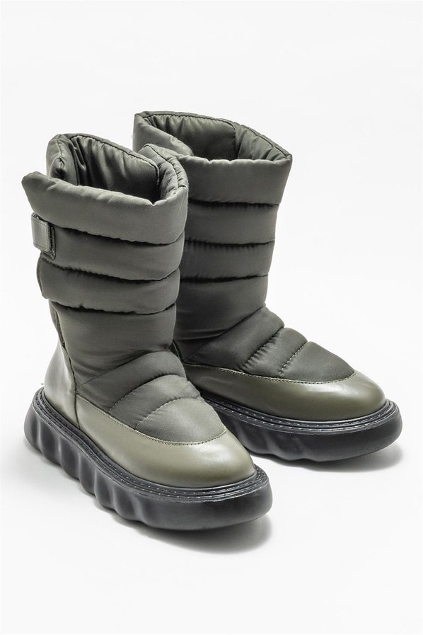 Haki deri kadın bot - Elle Shoes