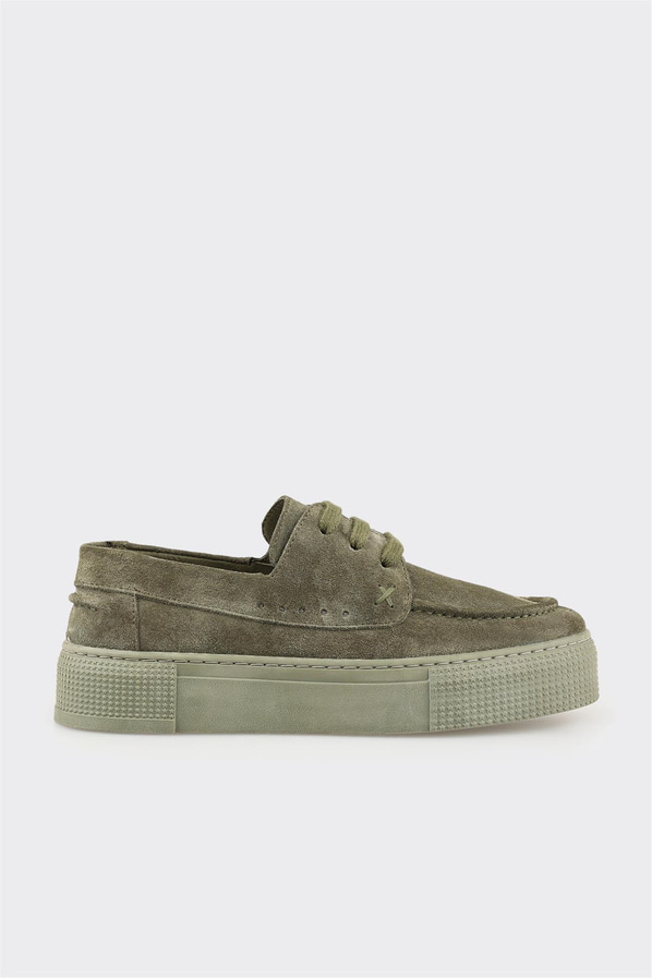 Haki çok renkli deri bağcıklı platform tabanlı kadın sneaker, rahat kullanım için - Elle Shoes