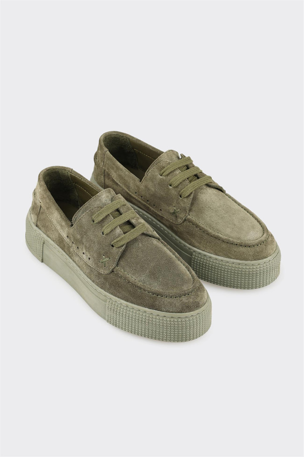 Haki çok renkli deri bağcıklı platform tabanlı kadın sneaker, rahat kullanım için - Elle Shoes