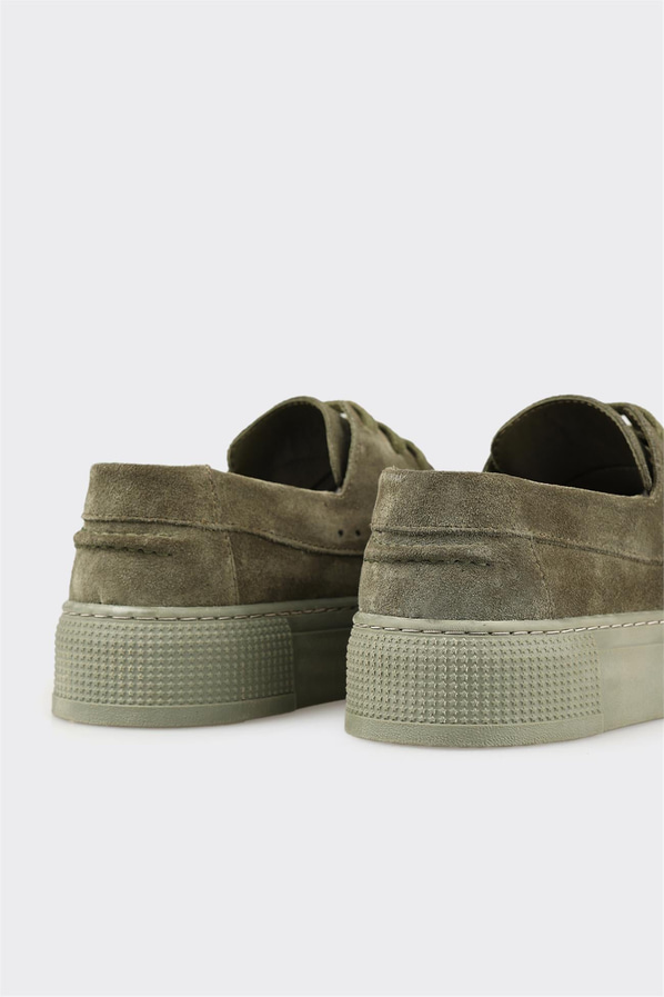 Haki çok renkli deri bağcıklı platform tabanlı kadın sneaker, rahat kullanım için - Elle Shoes