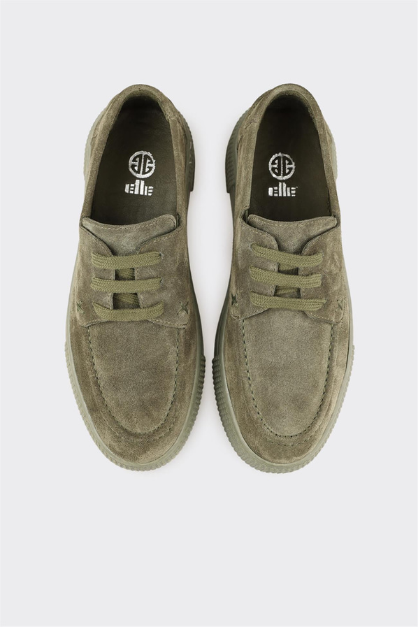 Haki çok renkli deri bağcıklı platform tabanlı kadın sneaker, rahat kullanım için - Elle Shoes