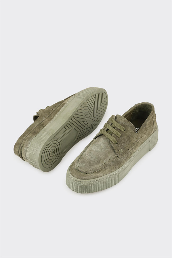Haki çok renkli deri bağcıklı platform tabanlı kadın sneaker, rahat kullanım için - Elle Shoes