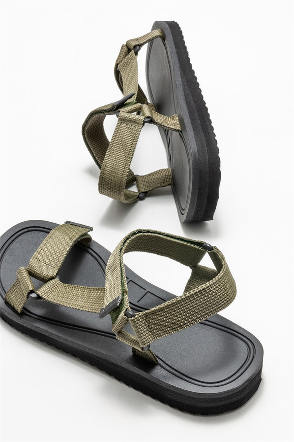 Haki erkek sandalet, günlük kullanım için - Elle Shoes