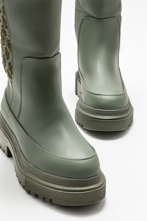 Haki düz kadın çizme - Elle Shoes