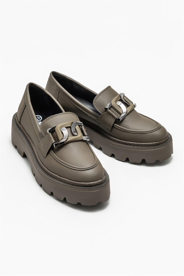Haki kadın loafer - Elle Shoes