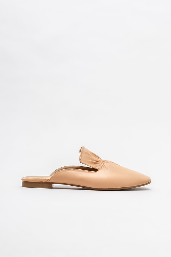 Hardal deri düz kadın terlik - Elle Shoes