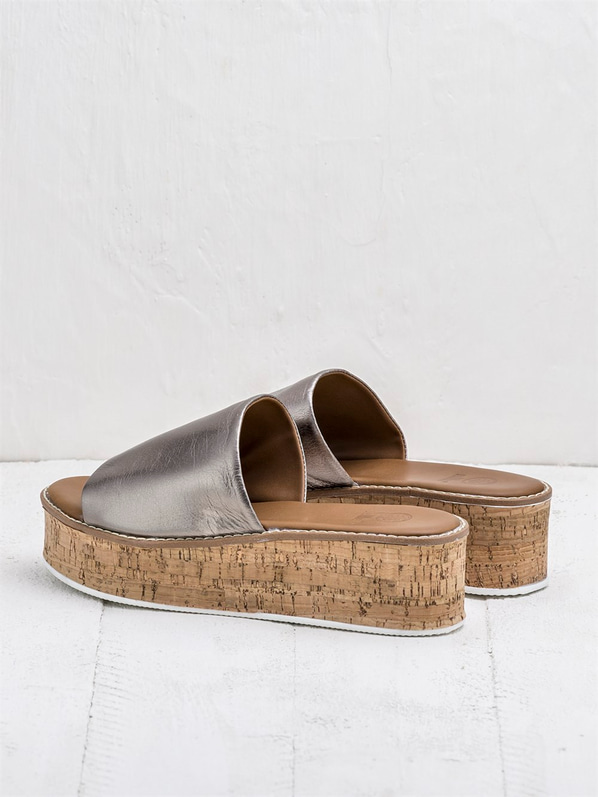 Kurşun deri kadın düz terlik - Elle Shoes