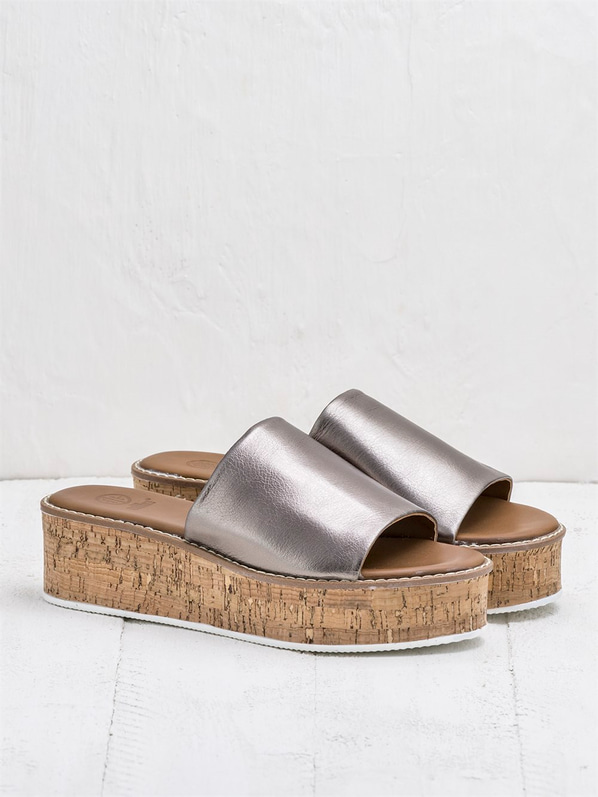 Kurşun deri kadın düz terlik - Elle Shoes