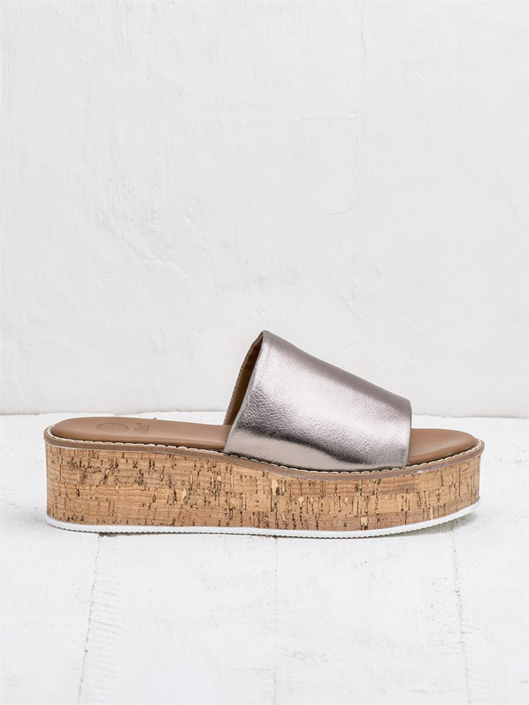 Kurşun deri kadın düz terlik - Elle Shoes