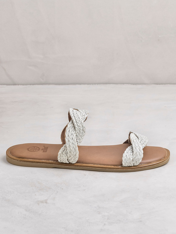 Bej deri kadın düz terlik - Elle Shoes