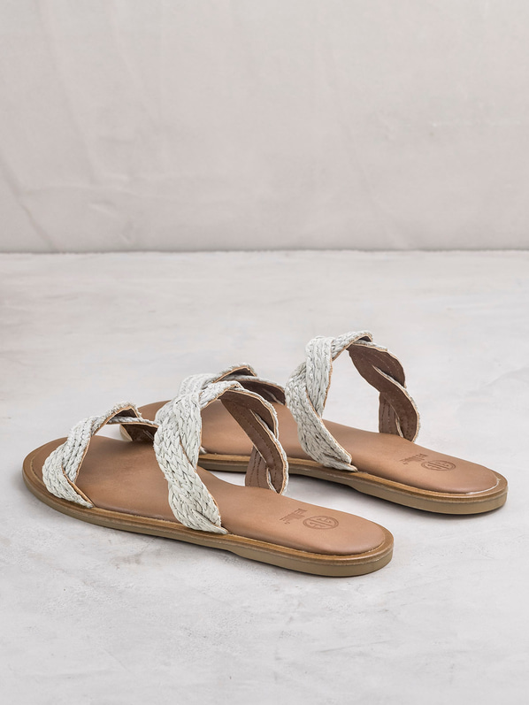 Bej deri kadın düz terlik - Elle Shoes