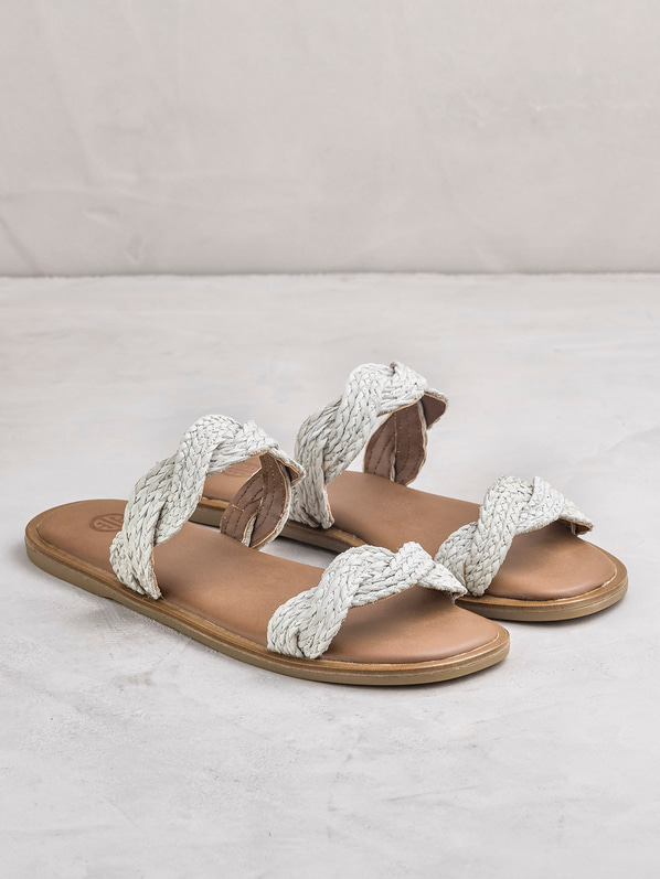 Bej deri kadın düz terlik - Elle Shoes