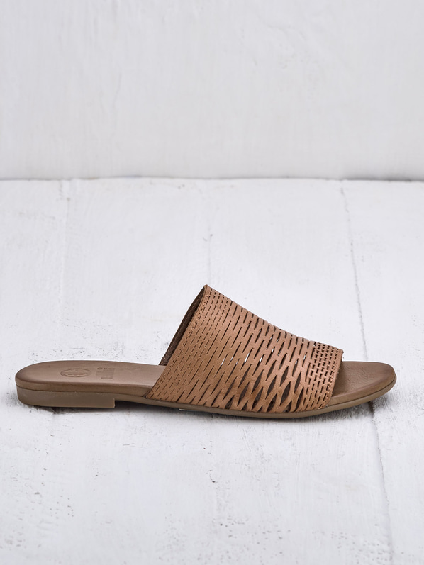 Taba deri kadın düz terlik - Elle Shoes