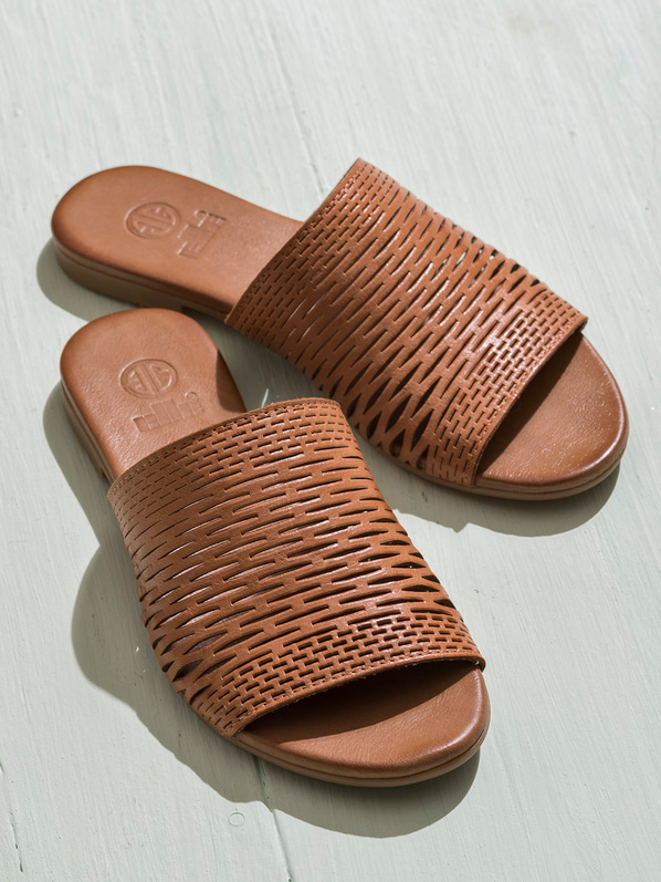Taba deri kadın düz terlik - Elle Shoes