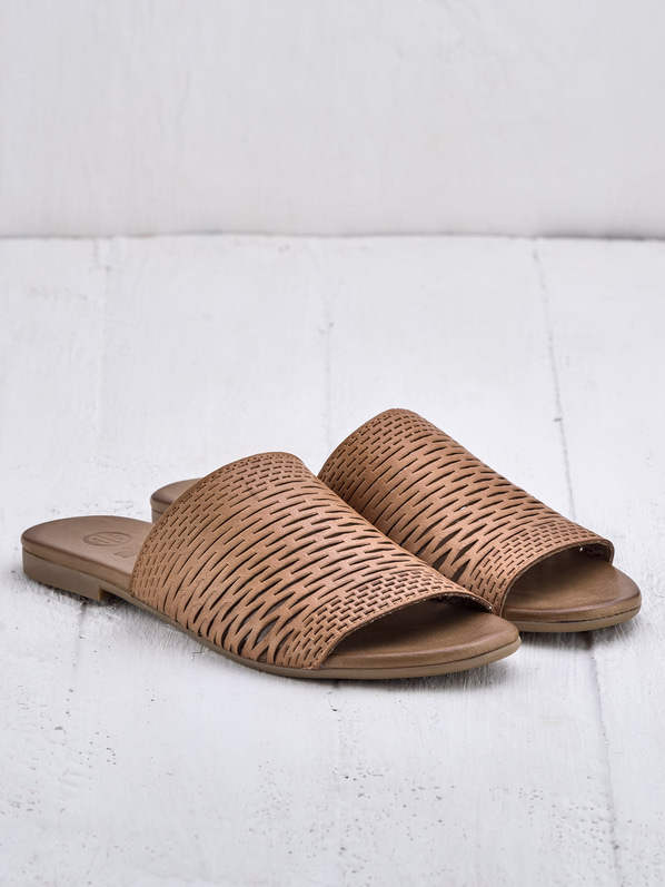 Taba deri kadın düz terlik - Elle Shoes